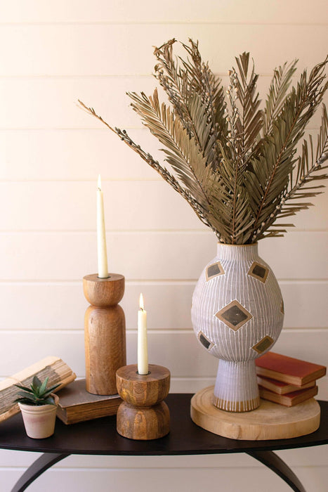 Mango Wood Taper Candle Holders - Set of 2 - Solange & Frances