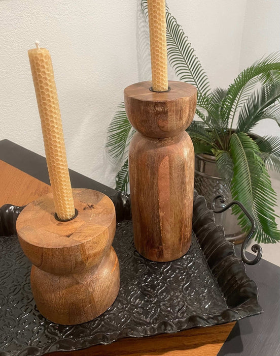 Mango Wood Taper Candle Holders - Set of 2 - Solange & Frances