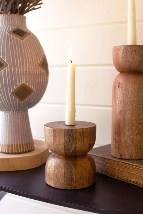 Mango Wood Taper Candle Holders - Set of 2 - Solange & Frances