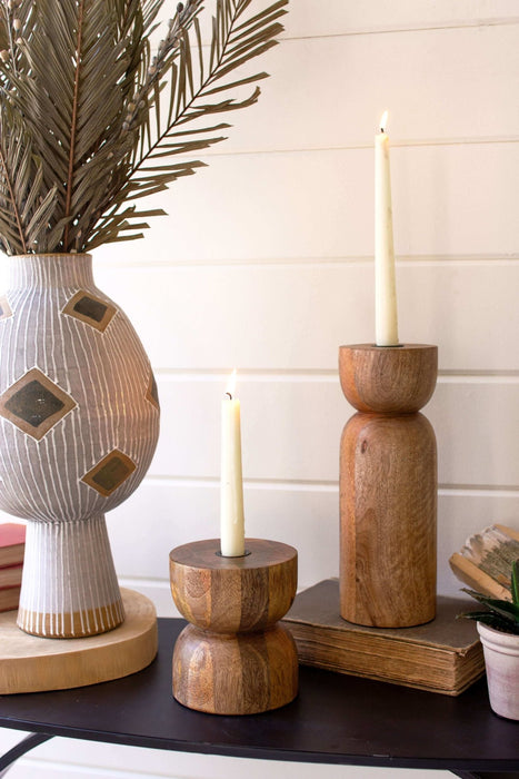 Mango Wood Taper Candle Holders - Set of 2 - Solange & Frances
