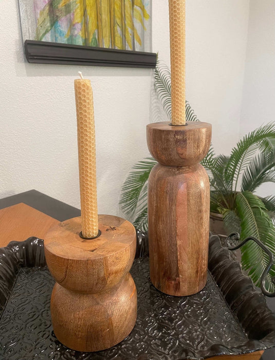 Mango Wood Taper Candle Holders - Set of 2 - Solange & Frances