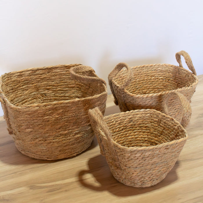 Rattan Square Baskets w/ Handles - Set of 3 - Solange & Frances