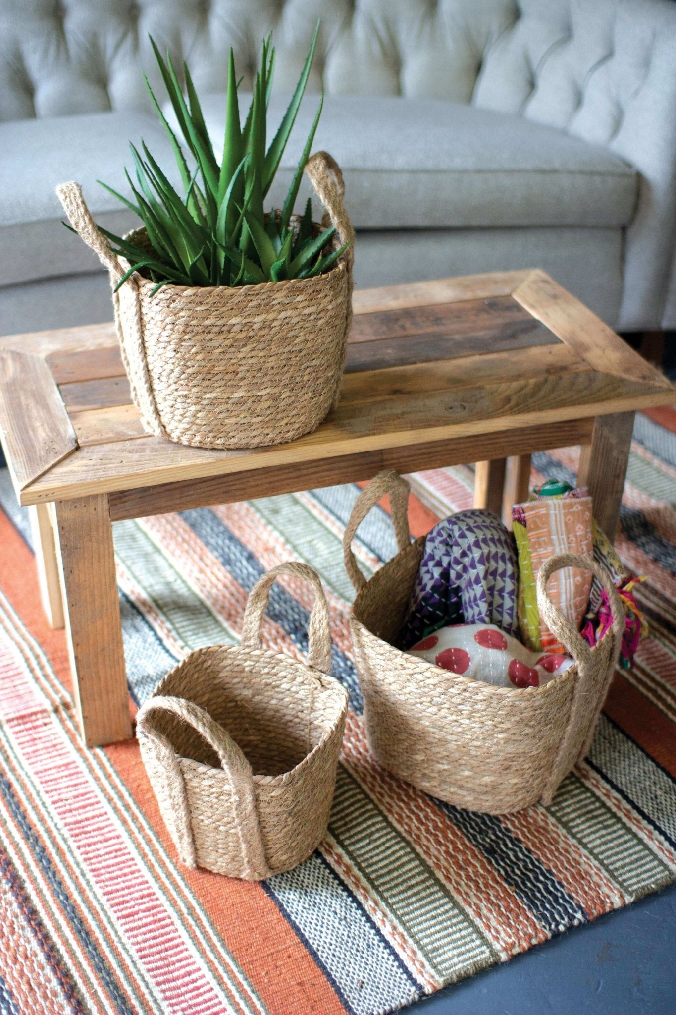 Rattan Square Baskets w/ Handles - Set of 3 - Solange & Frances