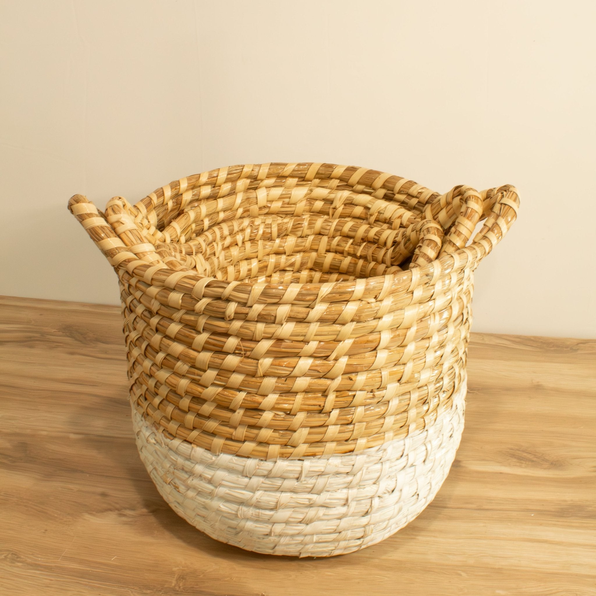 Rattan White Dipped Hampers W/ Handles - Set of 3 - Solange & Frances