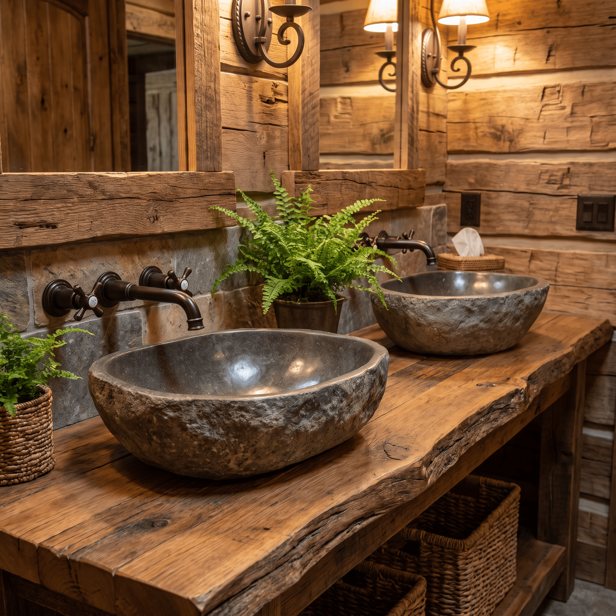 River Rock Vessel Sink Twin Matching Set - Solange & Frances
