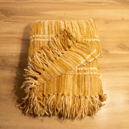 Striped Woven Throw Blanket, Gold - Solange & Frances