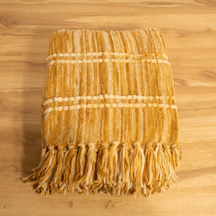 Striped Woven Throw Blanket, Gold - Solange & Frances