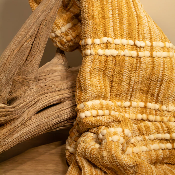 Striped Woven Throw Blanket, Gold - Solange & Frances