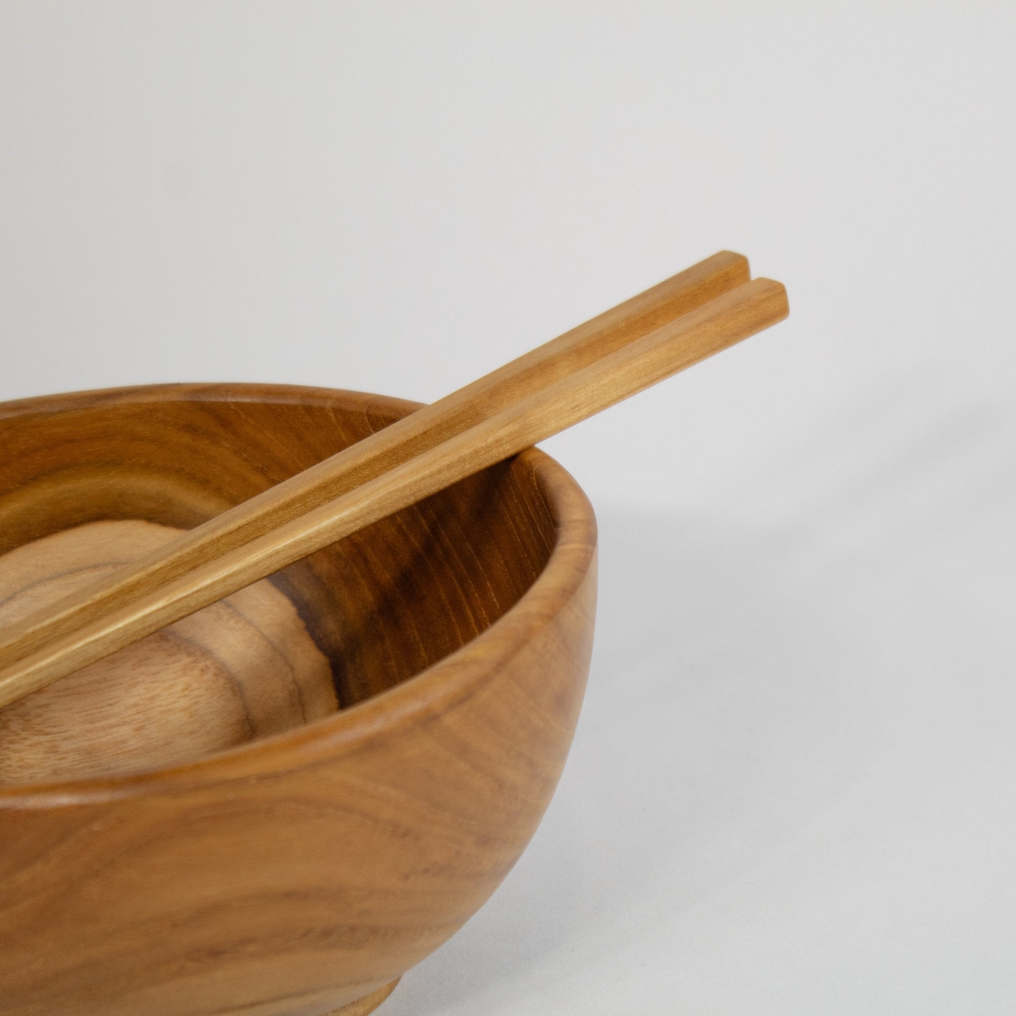 Teak Serving Bowl Wooden Chopstick Set - Solange & Frances