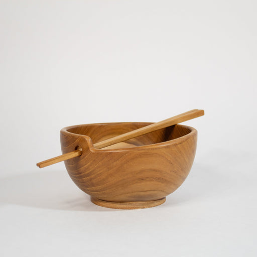 Teak Serving Bowl Wooden Chopstick Set - Solange & Frances