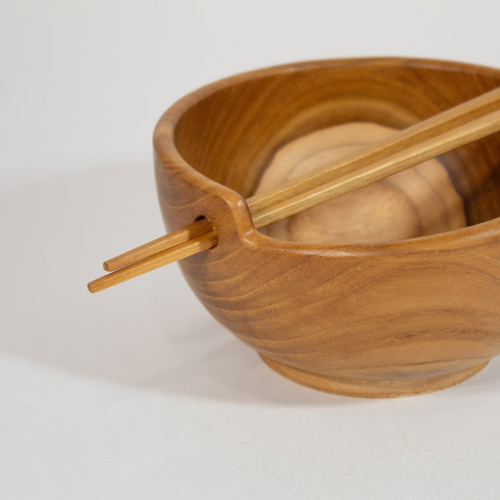 Teak Serving Bowl Wooden Chopstick Set - Solange & Frances