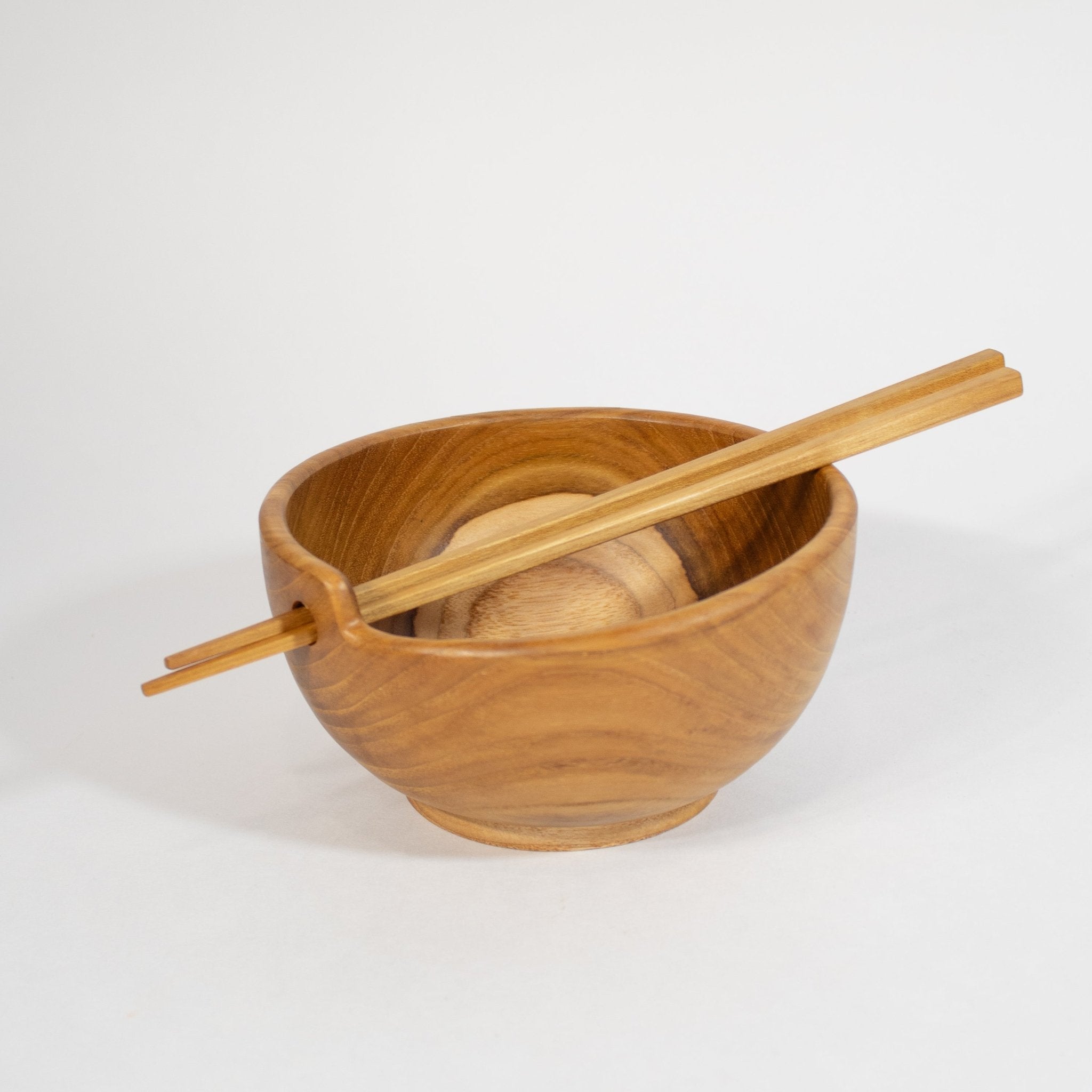 Teak Serving Bowl Wooden Chopstick Set - Solange & Frances