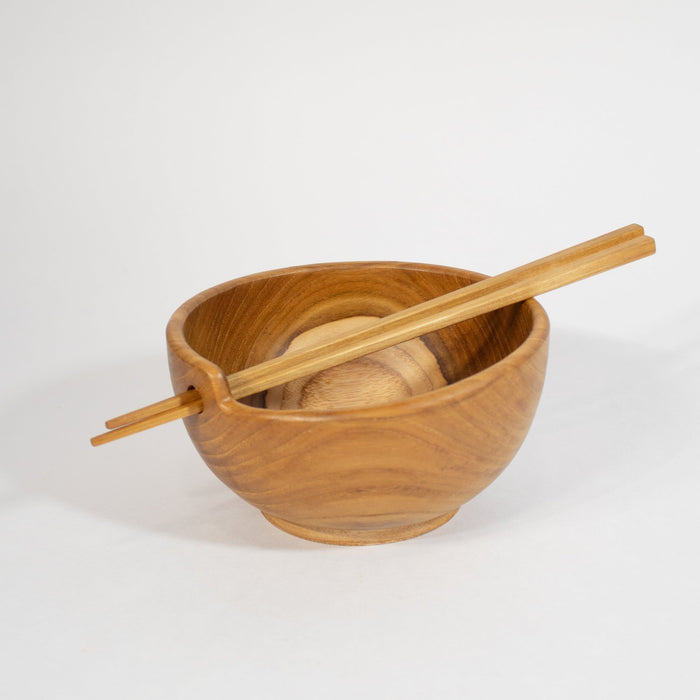 Teak Serving Bowl Wooden Chopstick Set - Solange & Frances