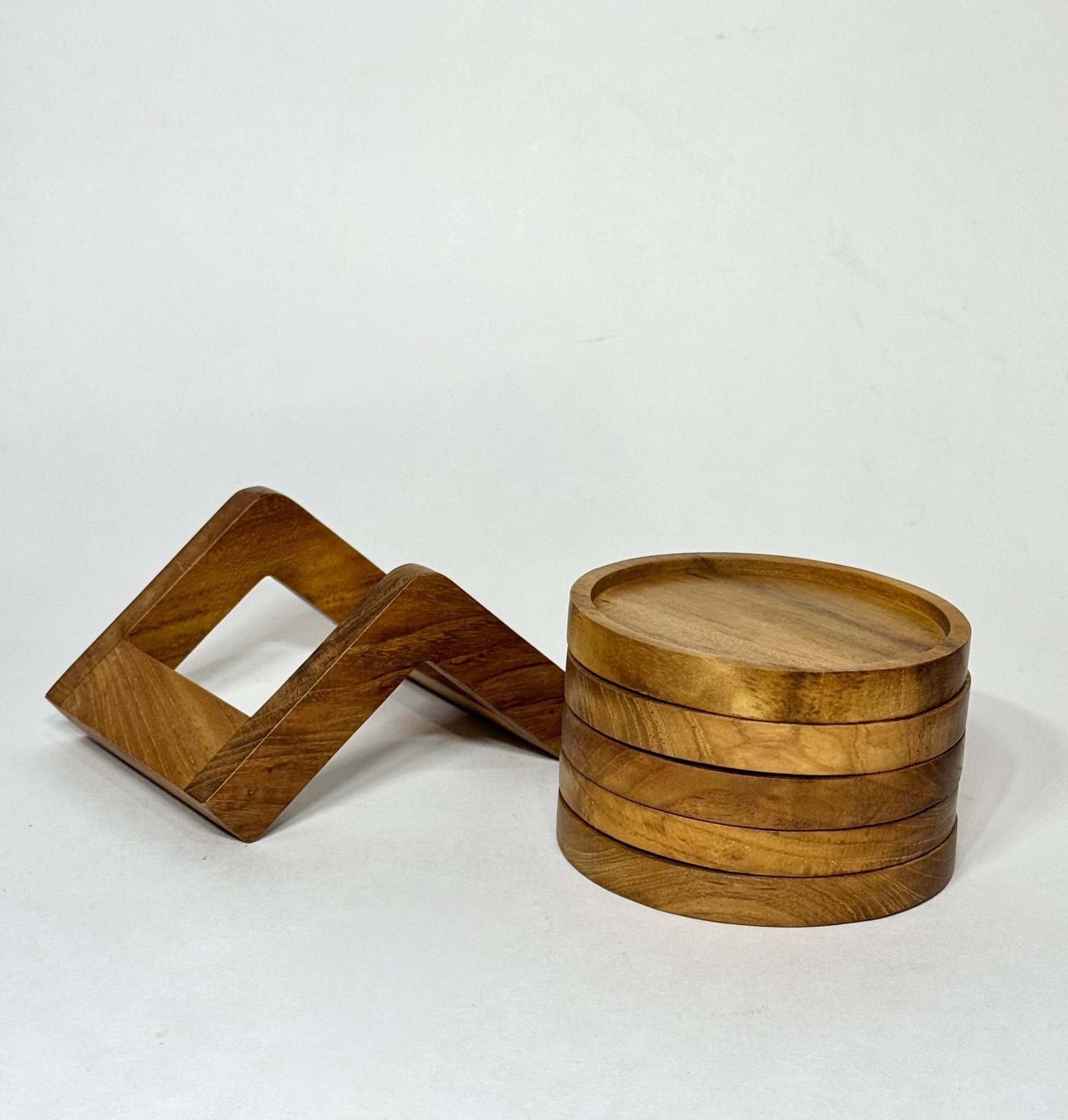 Teak Wood Coasters + Holder - Solange & Frances