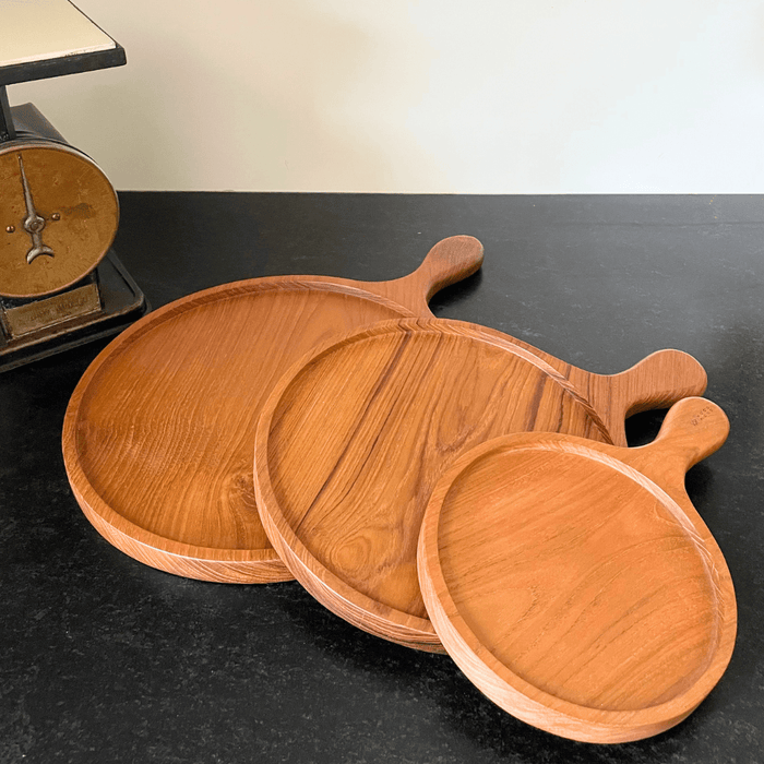 Teak Wood Round Board w/ Handle - Solange & Frances