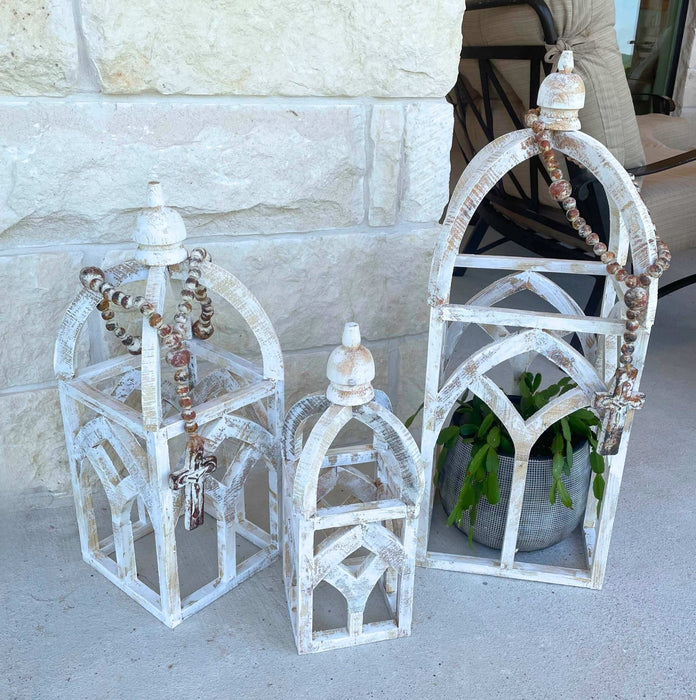 White Distressed Lanterns - Set of 3 - Solange & Frances