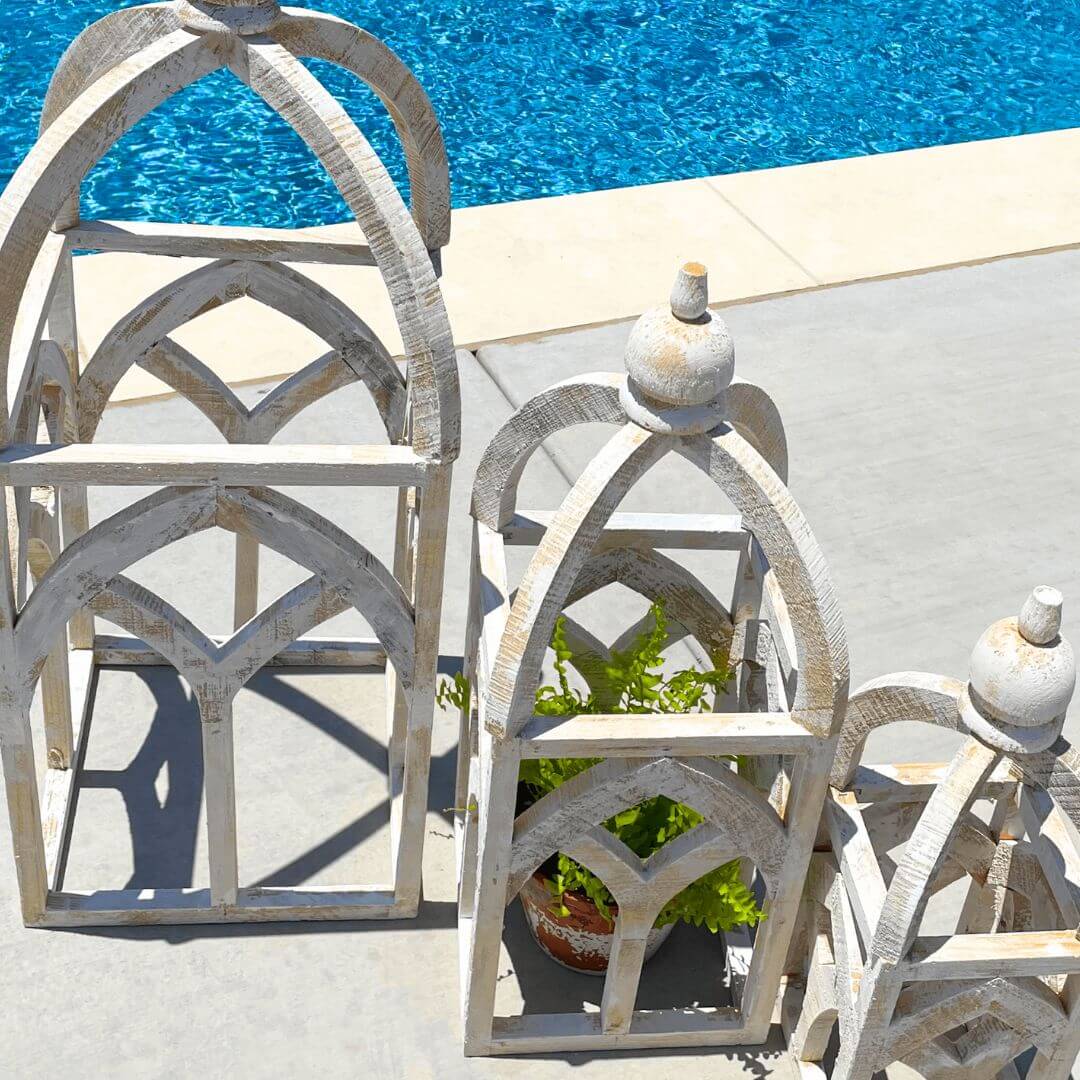White Distressed Lanterns - Set of 3 - Solange & Frances