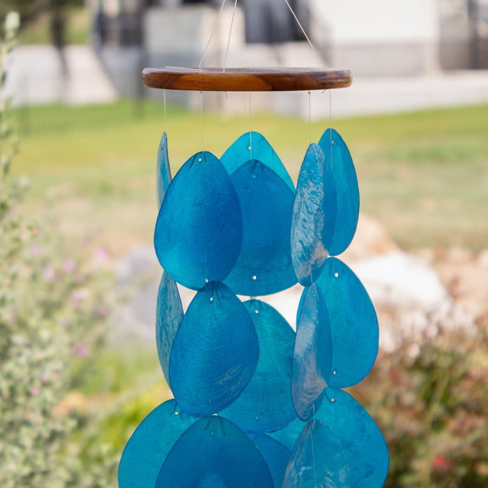 Wind Chimes for Outside - Capiz Shell - Water Drop Blue - Solange & Frances