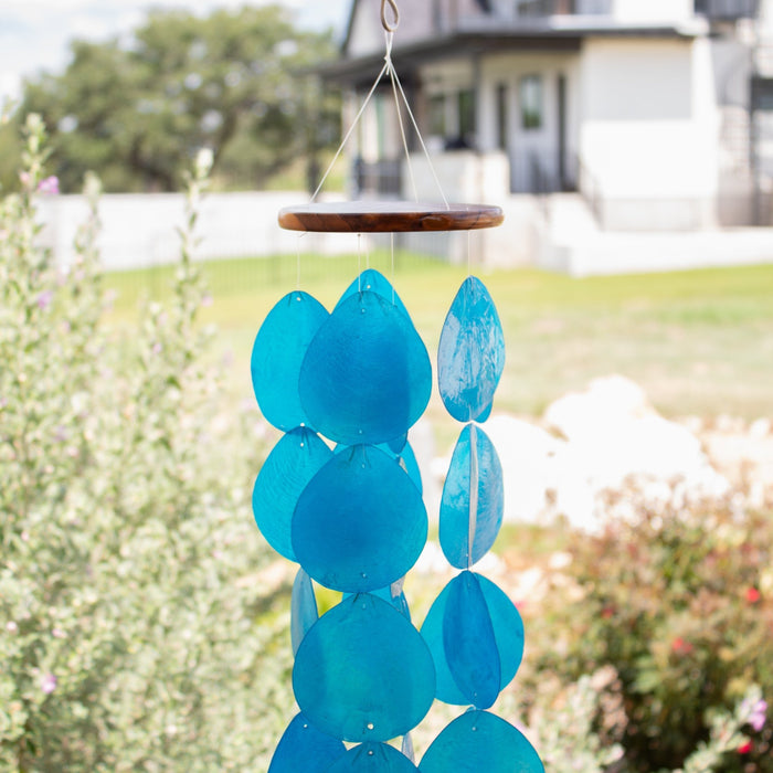 Wind Chimes for Outside - Capiz Shell - Water Drop Blue - Solange & Frances