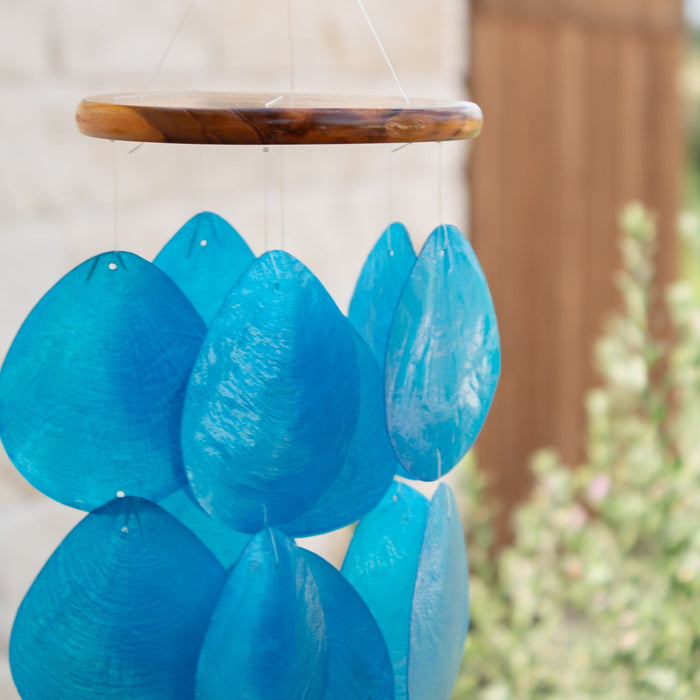 Wind Chimes for Outside - Capiz Shell - Water Drop Blue - Solange & Frances