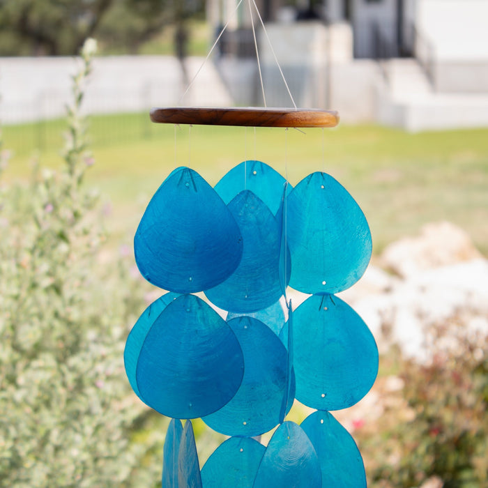 Wind Chimes for Outside - Capiz Shell - Water Drop Blue - Solange & Frances