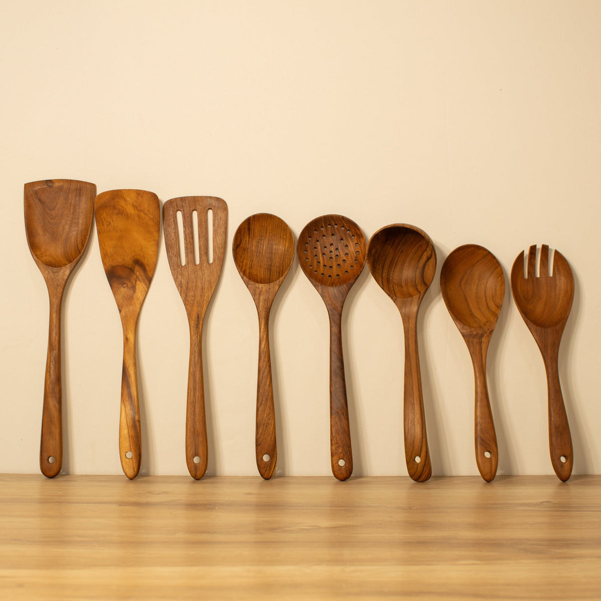 Teakwood Utensil Set – Elegant & Durable8 Piece Teak Wood Utensil Set