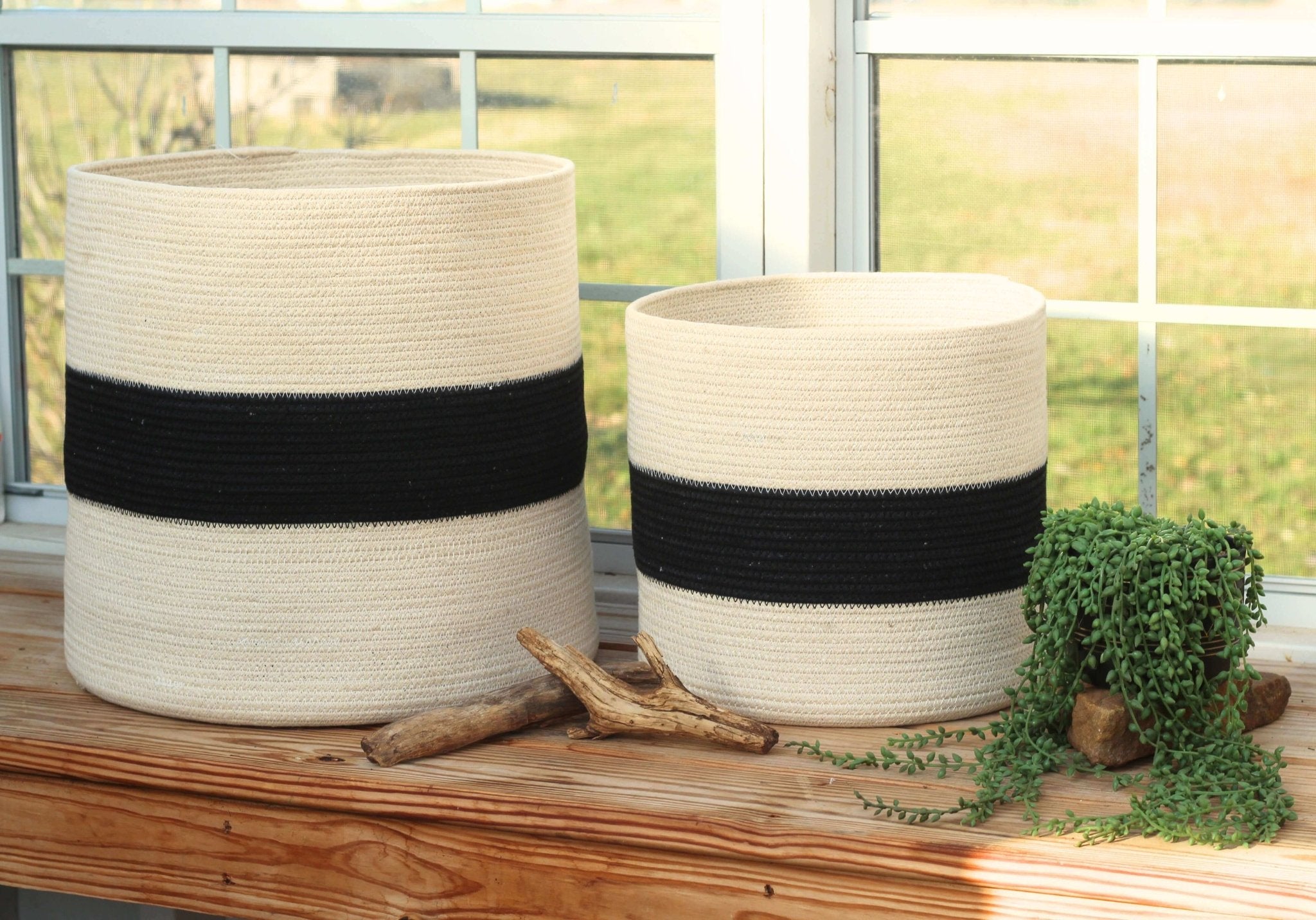 Woven Black & White Baskets - Set of 2 - Solange & Frances