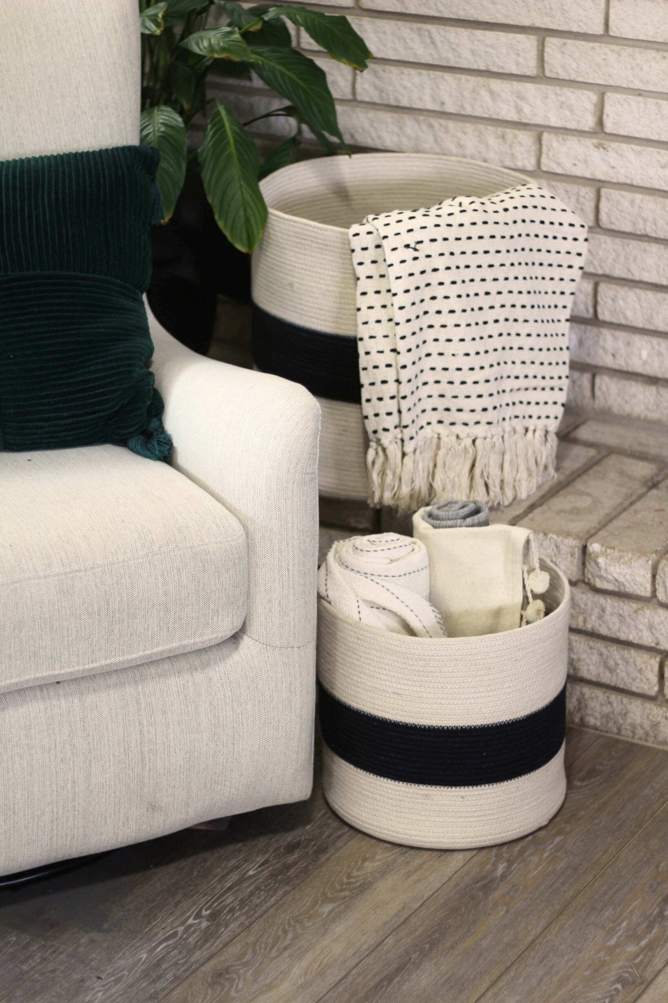 Woven Black & White Baskets - Set of 2 - Solange & Frances