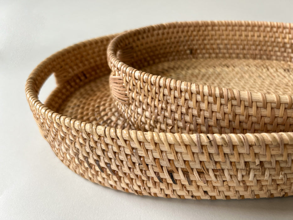 Rattan Oval Stacking Trays - Set of 2