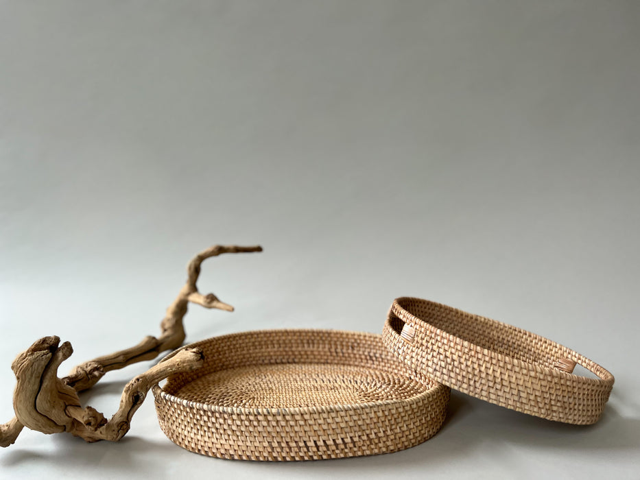 Rattan Oval Stacking Trays - Set of 2