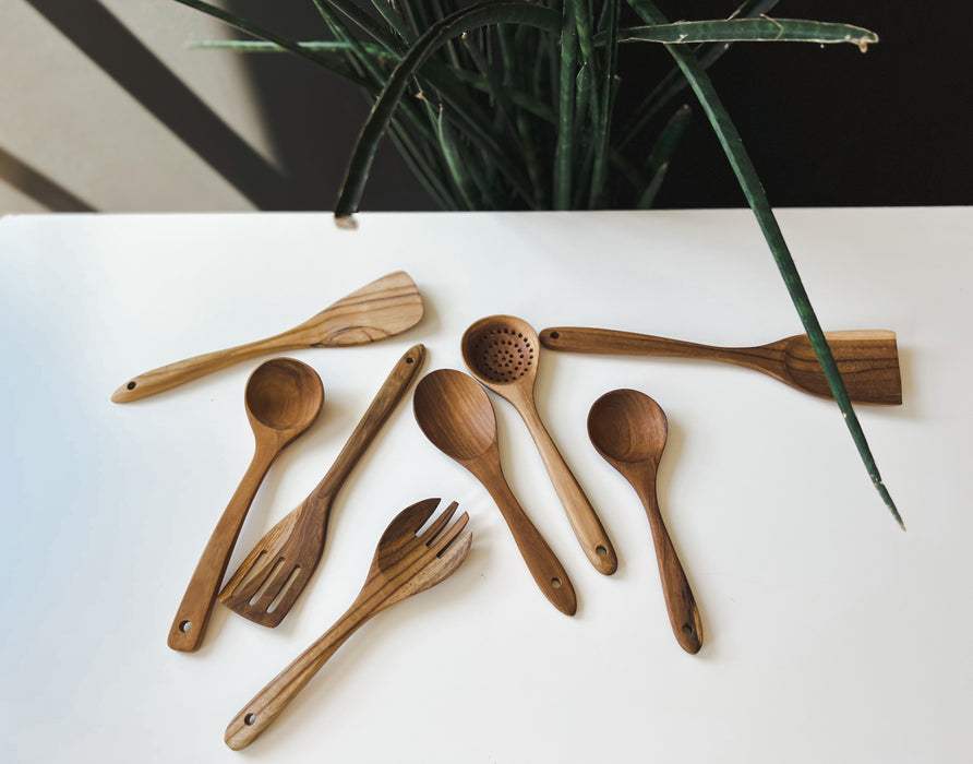Wooden Cooking Spoon Set Wok Turners Natural Teak Wooden Utensil